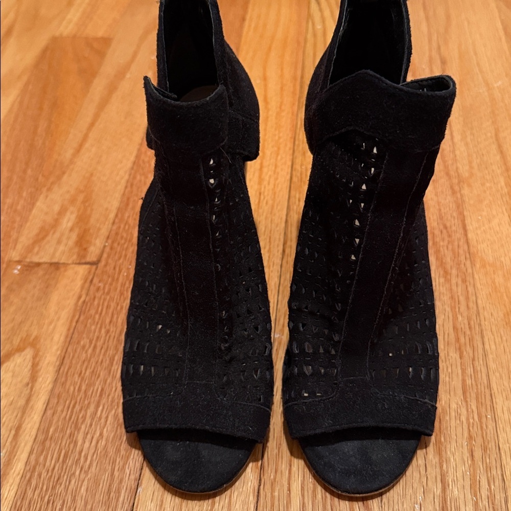 Vince Camuto Black Suede Open Toe Booties - Picture 3 of 7
